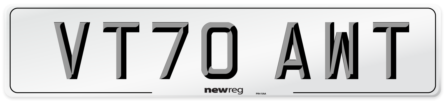 VT70 AWT Number Plate from New Reg